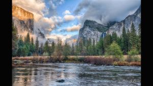 Sunset Looking at Gates of the Valley from Merced River